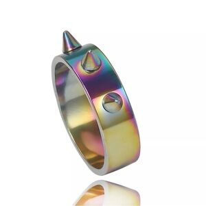 AB Color Unisex Jewelry Rivets Ring Rings Stainless Steel Jewelry Size 7